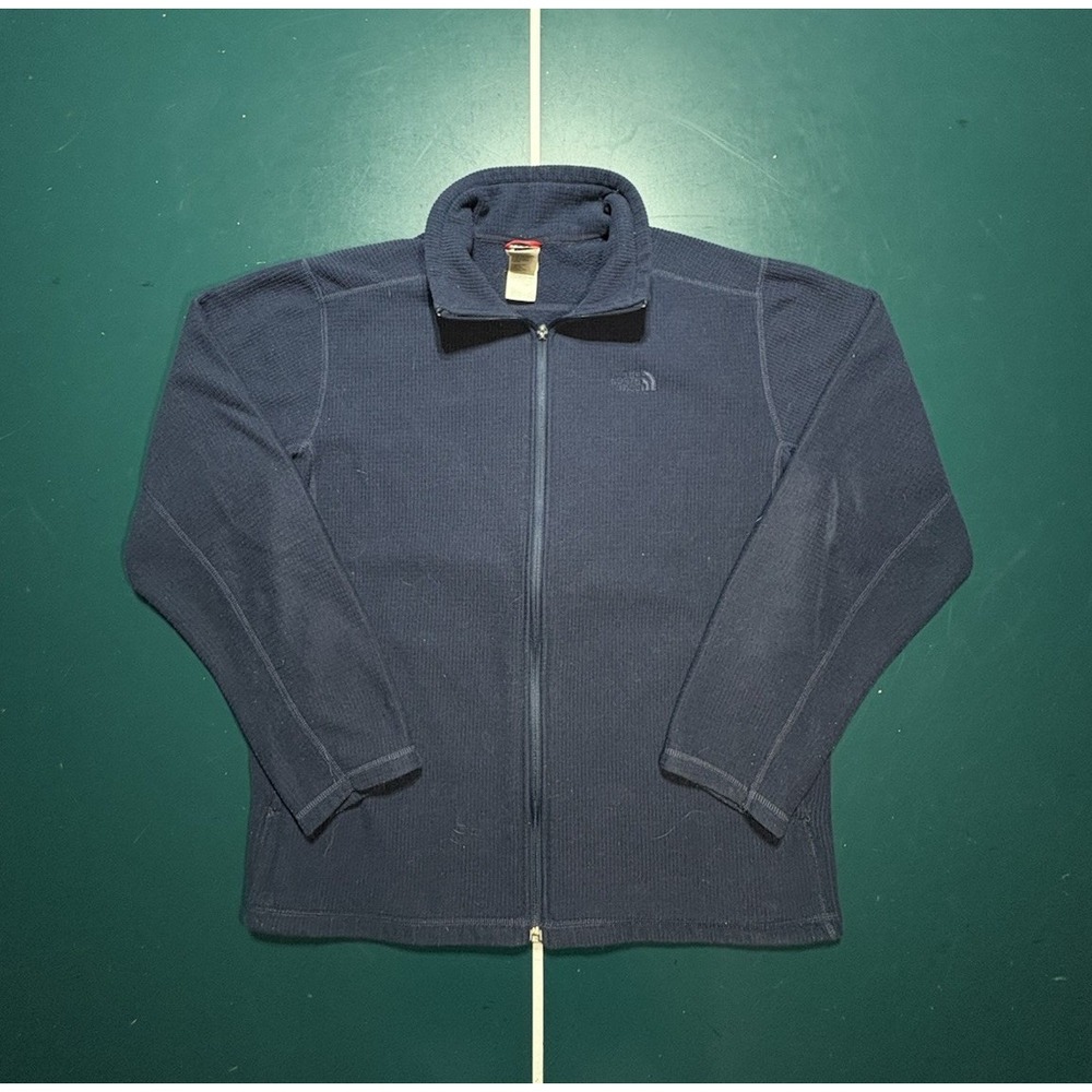 The North Face Waffle Knit Full Zip Jacket Men's Large Navy Blue Fleece‎